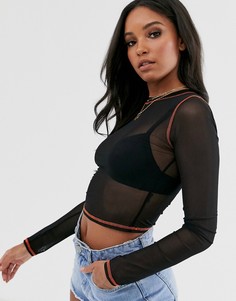 Сетчатый приталенный топ с контрастными швами ASOS DESIGN-Черный