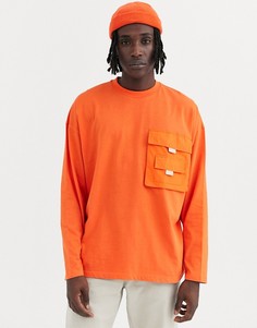 Оранжевая oversize-футболка с длинными рукавами и карманами в стиле милитари ASOS DESIGN-Оранжевый