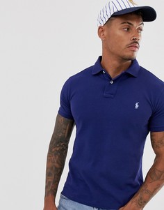 Синее облегающее поло из ткани пике с логотипом Polo Ralph Lauren-Синий