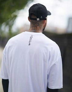 Удлиненная oversize-футболка из плотного трикотажа с вышивкой ASOS DESIGN-Белый