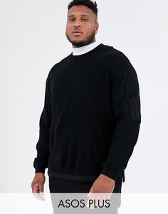Черный вязаный джемпер в рубчик с ткаными вставками ASOS DESIGN plus