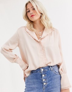 Блузка с длинными рукавами и оборками на воротнике ASOS DESIGN-Бесцветный