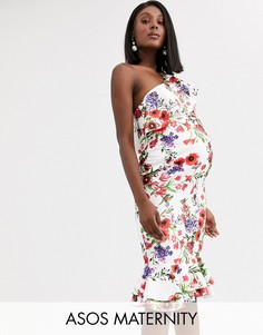 Платье миди на одно плечо с оборкой и цветочным принтом ASOS DESIGN Maternity-Мульти