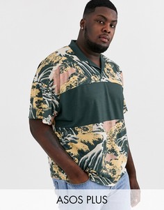 Oversize-поло колор блок с отложным воротником и принтом ASOS DESIGN Plus-Зеленый