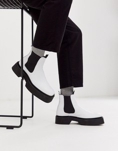 Светло-бежевые кожаные ботинки челси с квадратным носком ASOS DESIGN-Белый