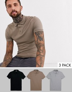 Поло обтягивающего кроя ASOS DESIGN - Набор из 3 шт. со скидкой-Мульти
