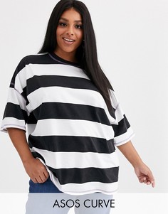 Oversize-футболка в полоску с эффектом кислотной стирки ASOS DESIGN Curve-Черный