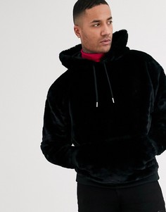 Черный oversize-худи из искусственного меха ASOS DESIGN