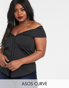 Черный топ с открытыми плечами и застежкой на крючок ASOS DESIGN