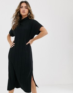 Платье-футболка миди в рубчик ASOS DESIGN-Черный