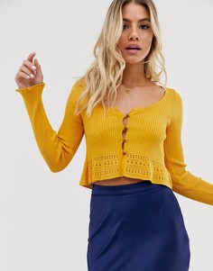 Кардиган с ажурной вставкой на нижней кромке ASOS DESIGN-Желтый