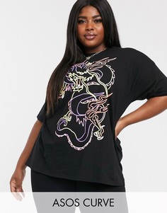 Oversize-футболка с принтом дракона ASOS DESIGN Curve-Черный