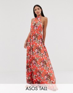 Платье макси с плиссировкой и халтером ASOS DESIGN Tall-Мульти