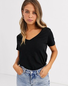 Черная футболка из органического хлопка с V-образным вырезом New Look-Черный