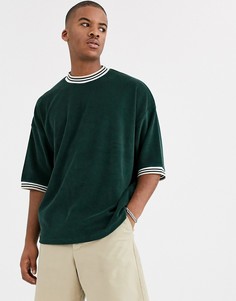 Oversize-футболка с укороченными рукавами и контрастным кантом ASOS DESIGN-Зеленый