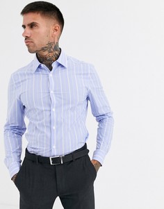 Синяя приталенная рубашка в полоску ASOS DESIGN-Синий