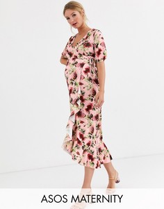 Платье макси с запахом и цветочным принтом ASOS DESIGN Maternity-Мульти