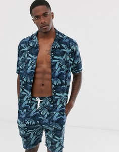 Темно-синяя рубашка с отложным воротником и пальмовым принтом Jack & Jones Originals-Темно-синий