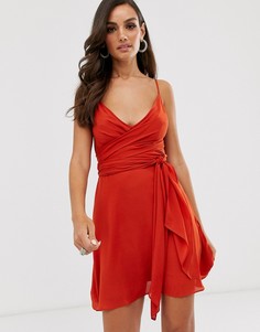 Платье мини с запахом и завязкой на талии ASOS DESIGN-Оранжевый