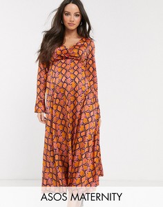 Платье макси с запахом и змеиным принтом ASOS DESIGN Maternity-Мульти