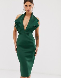 Платье-футляр миди на молнии сбоку ASOS DESIGN-Зеленый