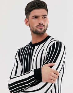 Черно-белый джемпер в вертикальную полоску Topman-Черный