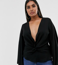 Черная блузка с запахом Missguided Plus-Черный