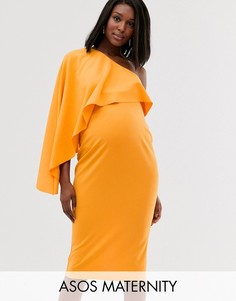 Облегающее платье миди на одно плечо с рукавом-кейп ASOS DESIGN Maternity-Оранжевый