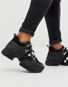 Черные кроссовки на массивной подошве с камнями Truffle Collection-Черный