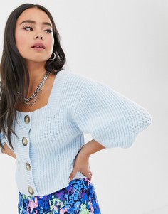 Кардиган с объемными рукавами и квадратным вырезом ASOS DESIGN-Синий