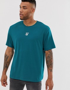 Сине-зеленая oversize-футболка с логотипом SikSilk-Синий