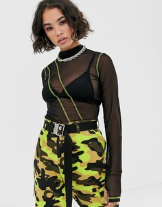 Сетчатый лонгслив с контрастными швами ASOS DESIGN-Черный