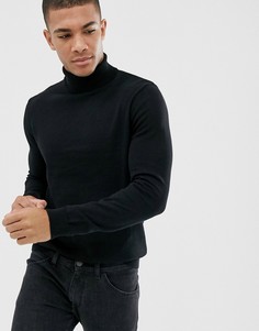 Черный джемпер с отворачивающимся воротом New Look