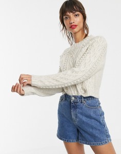 Джемпер в винтажном стиле с вязкой косами ASOS DESIGN-Светло-бежевый