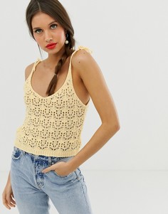 Топ в технике кроше с завязками на плечах ASOS DESIGN-Желтый