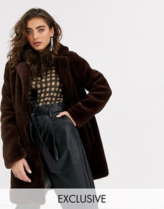 Коричневое пальто из искусственного меха Object-Коричневый