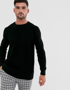 Черный джемпер с круглым вырезом и защипами New Look