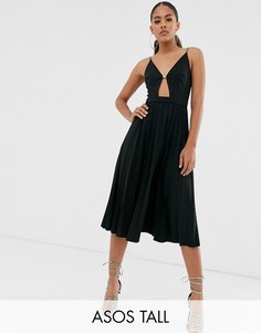 Плиссированное платье миди ASOS DESIGN Tall-Черный