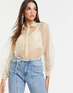 Рубашка из органзы с длинными рукавами ASOS DESIGN-Кремовый