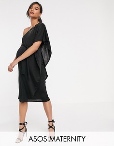 Платье миди на одно плечо с кейпом ASOS DESIGN Maternity-Черный