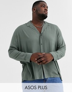 Свободная рубашка цвета хаки из вискозы и с отложным воротником ASOS DESIGN Plus-Зеленый