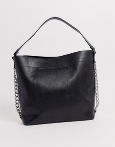 Большая сумка со змеиным рисунком и цепочкой ASOS DESIGN-Черный