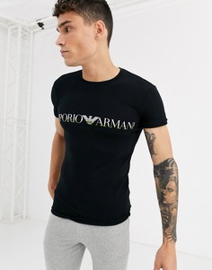 Черная узкая футболка для дома с логотипом Emporio Armani-Черный