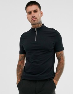 Черная футболка из органического хлопка с высоким воротом на молнии ASOS DESIGN-Черный