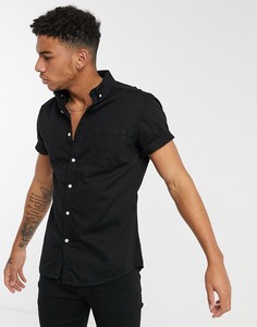 Эластичная джинсовая рубашка черного цвета из органического хлопка ASOS DESIGN-Черный