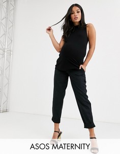 Черные узкие брюки в стиле милитари с поясом под животиком ASOS DESIGN Maternity-Черный