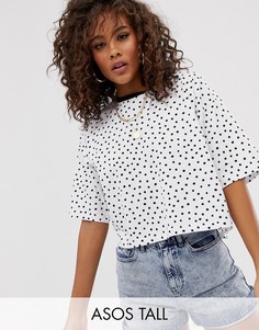 Укороченная футболка с монохромным узором в горошек ASOS DESIGN Tall-Белый