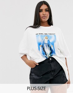 Oversize-футболка с принтом \in girl we trust\" и отделкой стразами New Girl Order Curve-Белый