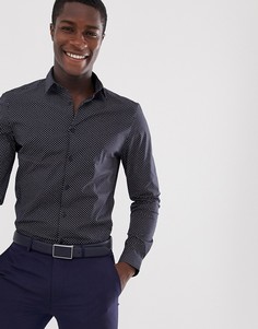Темно-синяя узкая рубашка с геометрическим принтом ASOS DESIGN-Темно-синий