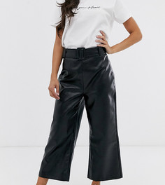 Укороченные брюки с широкими штанинами и ремнем Fashion Unioin Petite-Черный